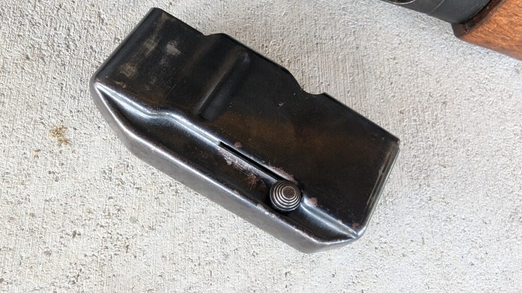 Close-up of Remington 7400 magazine.